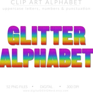 Bright Rainbow Ombre Glitter 2 Digital Alphabet | 52 PNG Clip Art Letters Numbers Punctuation | Scrapbook Element LGBTQ Pride Sparkle Crafts