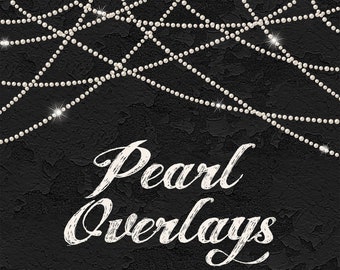 White Pearl Strand Overlays & Sparkle Starburst Highlights | 20 PNG Digital Scrapbook Element | Bridal Shower Diamond Gemstone Wedding Bling