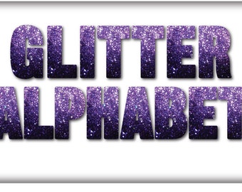 Clip Art Alphabet - Purple Glitter Uppercase Letters & Numbers (36 Digital Scrapbook Elements) Sparkle - Christmas - Winter - Holiday Party