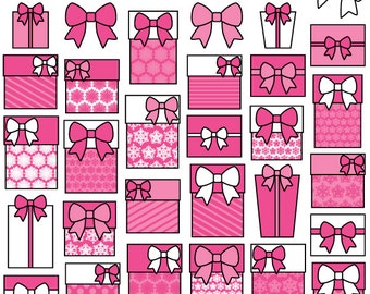 Clip Art - Pink Christmas Presents and Bows (30 Digital Scrapbook Elements - PNG and JPG files) Holiday - Winter - Gifts  - Seasonal - Party