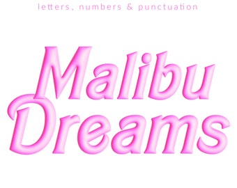 Neon Pink Malibu Dreamhouse Clip Art Alphabet | 92 PNG Digital Elements Sublimation Barbie Beach Doll Girl 3D Inflated Balloon Cricut Canva