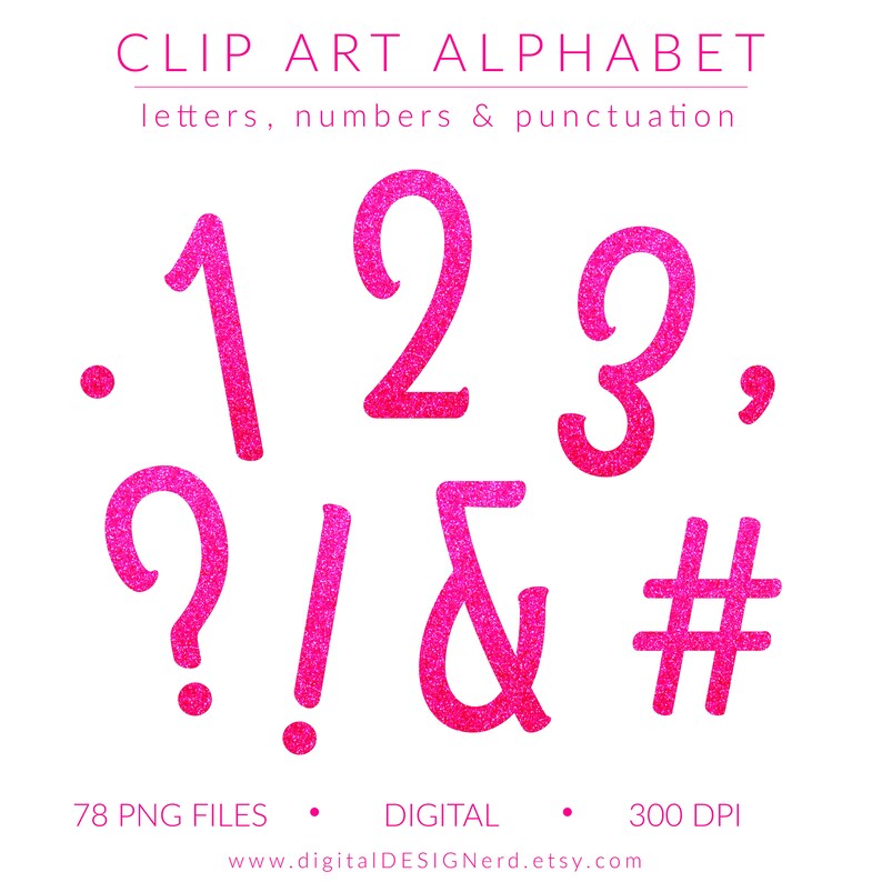 Clip Art Alphabet Hot Pink Glitter Letters Numbers & | Etsy