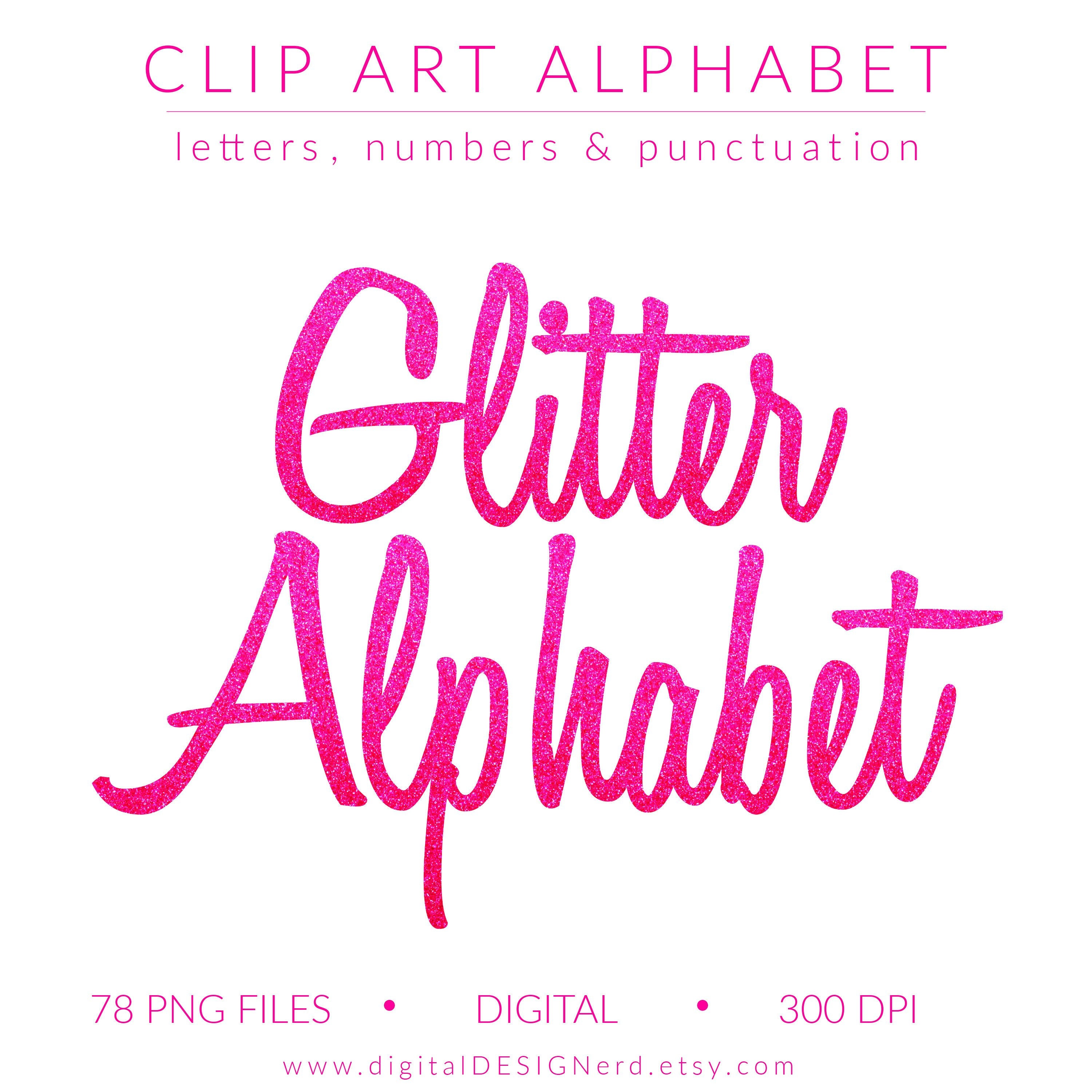 Clip Art Alphabet | Hot Pink Glitter Letters, Numbers & Punctuation | 78 Sparkly Hi-Res Digital Scrapbook Embellishments (PNG files)