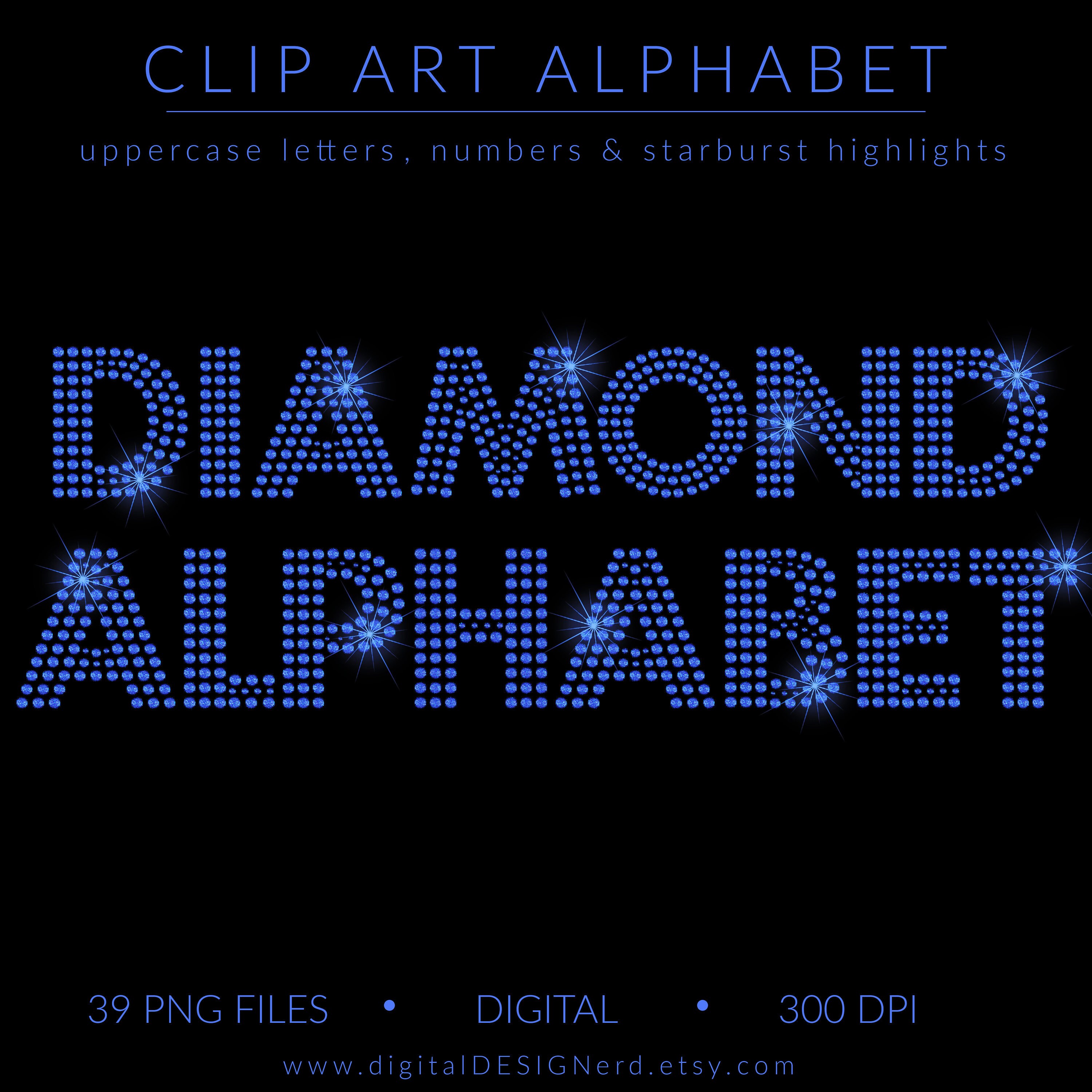 Blue Sapphire Gemstone Alphabet | Clip Art Letters Numbers