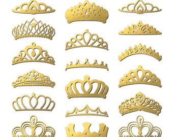Gold Foil Clip Art Crowns & Tiaras (18 Digital Elements PNG/JPG) Metallic Shimmer Princess Jewelry Wedding Party Bride