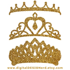 Clip Art Crowns & Tiaras Bright Gold Glitter 18 Digital Elements PNG ...