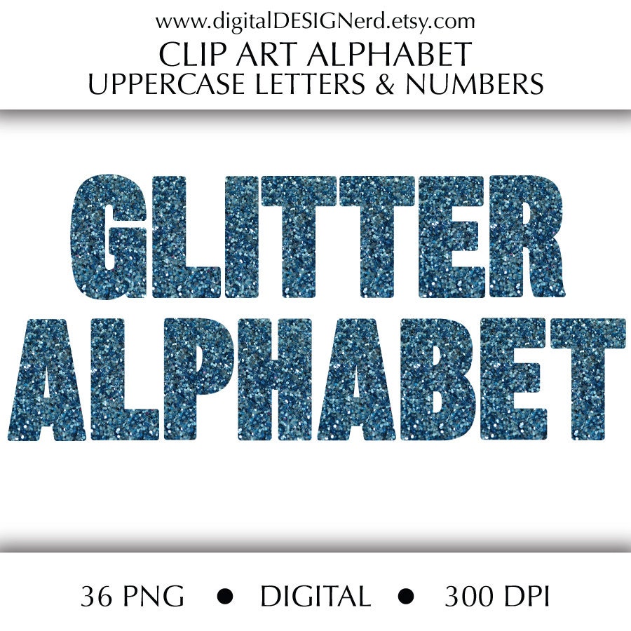 Clip Art Alphabet Blue Glitter Uppercase Letters & Numbers - Etsy