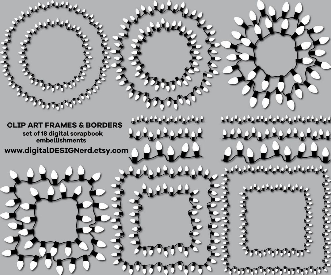 Clip Art Frames & Borders - White String Lights (set of 18 Digital ...
