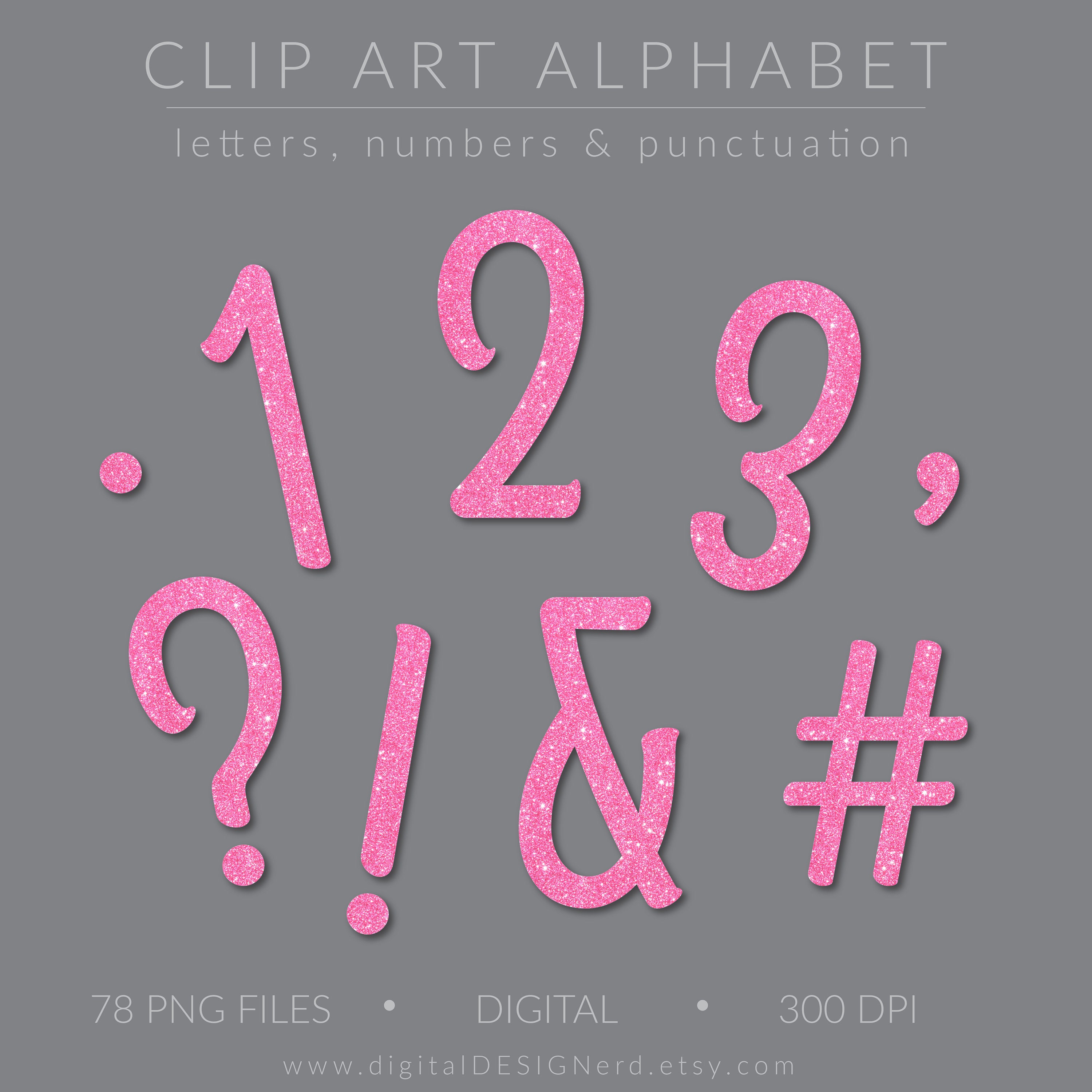 bright pink sparkle alphabet clip art letters numbers etsy