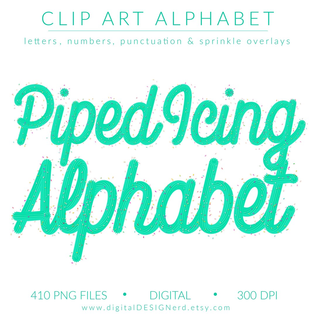 Mint Green Piped Icing Digital Alphabet W Sprinkle Overlays | 532 PNG ...