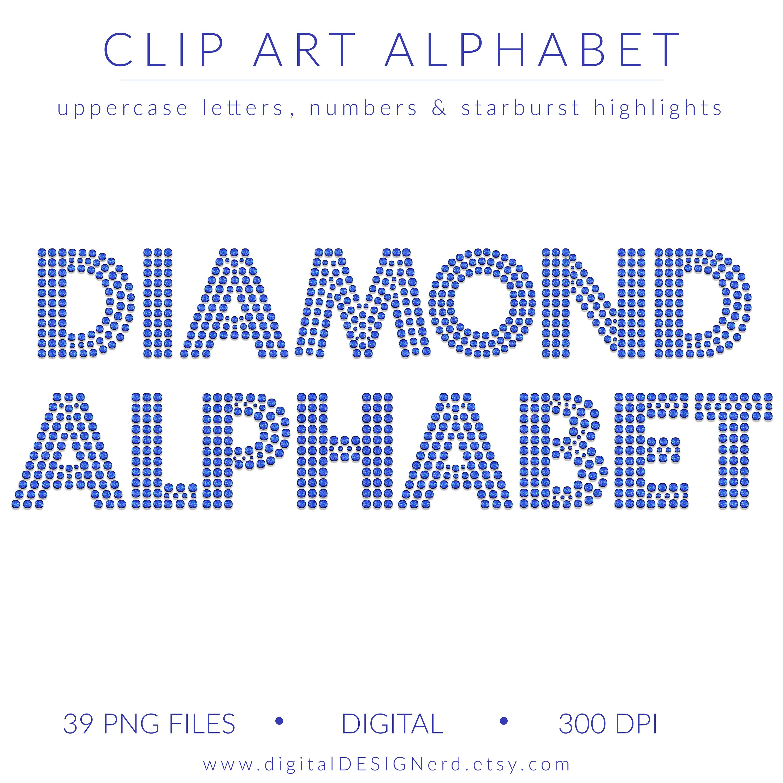 Blue Sapphire Gemstone Alphabet | Clip Art Letters Numbers