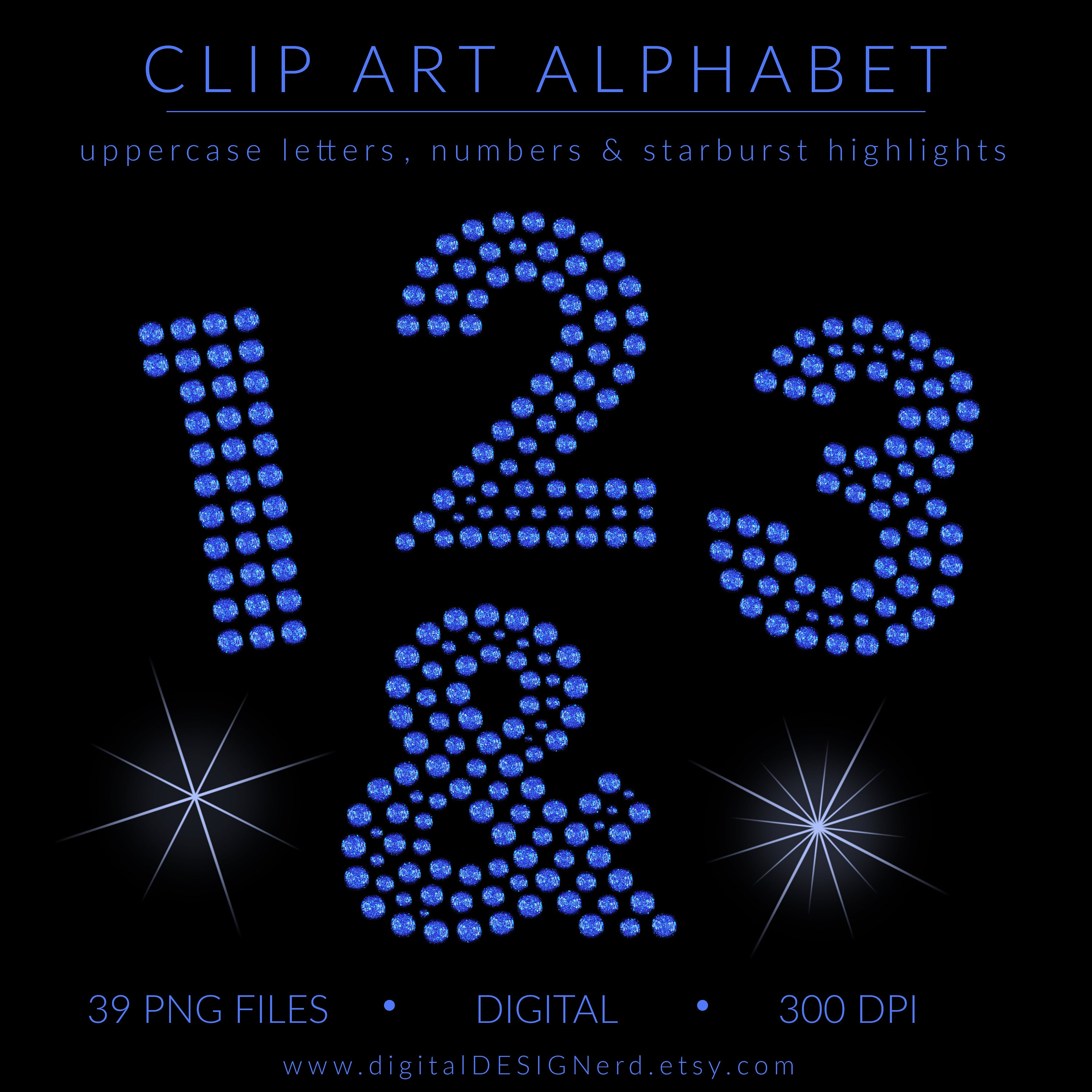 Blue Sapphire Gemstone Alphabet | Clip Art Letters Numbers