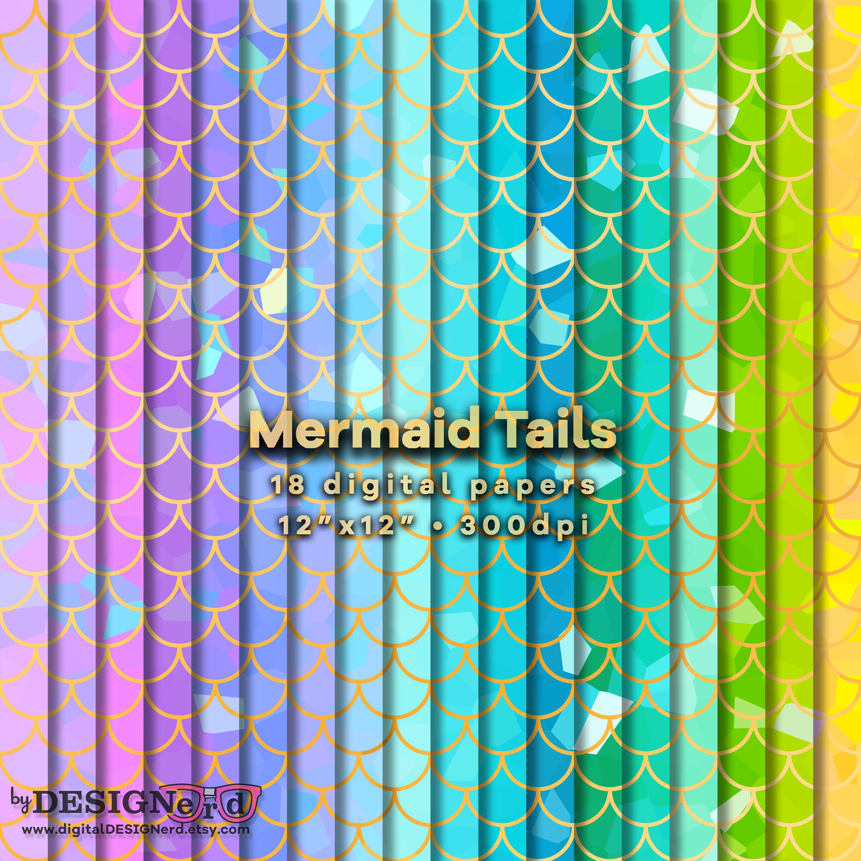 Origami Digital Scrapbook Paper Cool Rainbow Sparkle Fish Scales Pattern Iridescent Shimmer