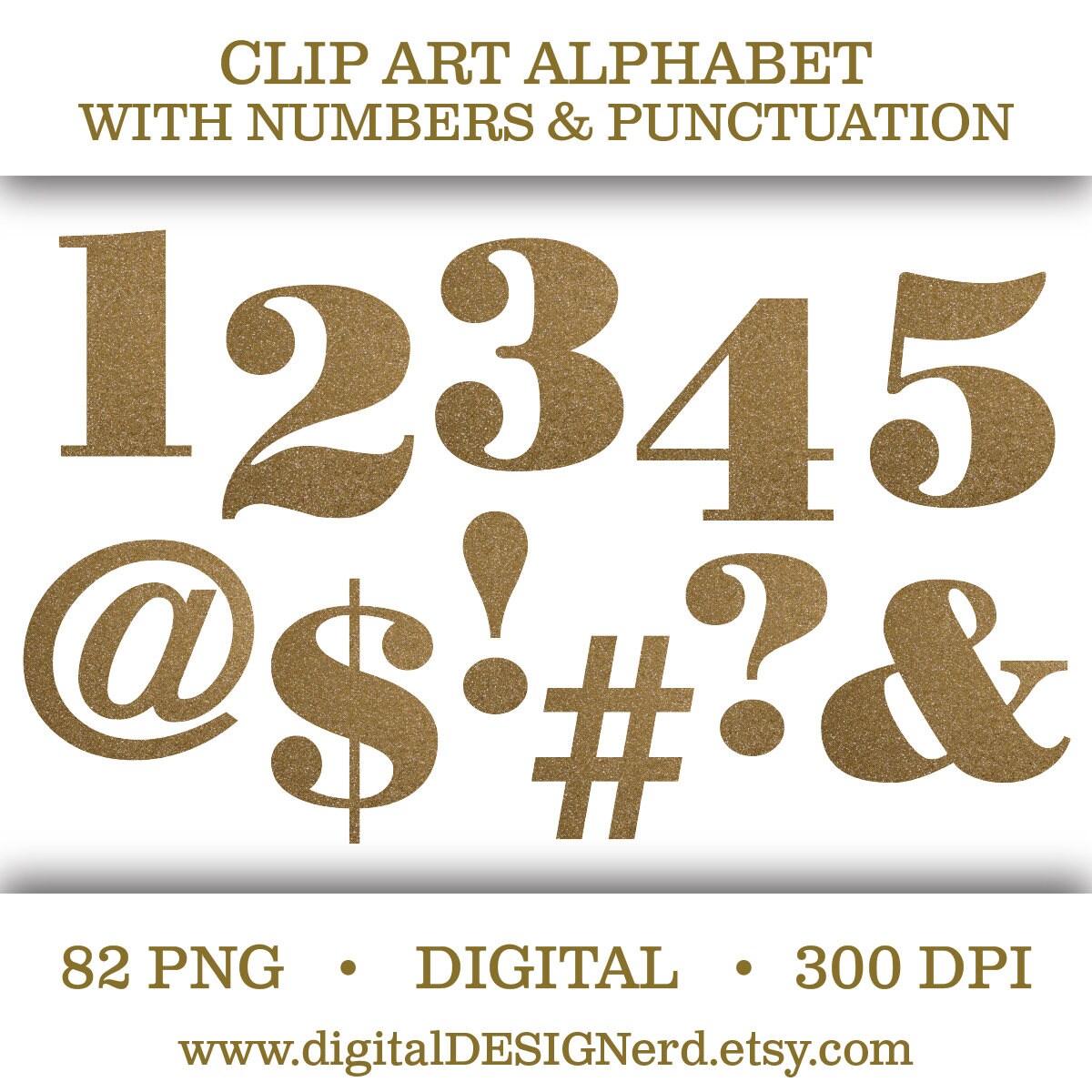 Clip Art Alphabet - Gold Glitter Letters, Numbers & Punctuation (82 ...