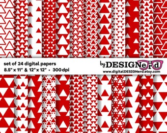 Red and White Triangle Digital Paper: Scrapbook Background (PNG, 12x12, 8.5x11)