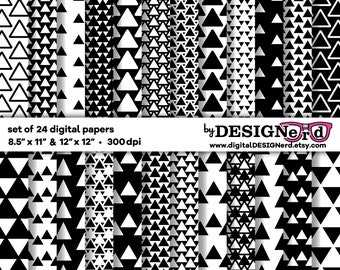 Digital Paper | Black and White Triangles PNG 12x12 8.5x11 | Printable Scrapbook Background Christmas Card Pattern Geometric Birthday Party