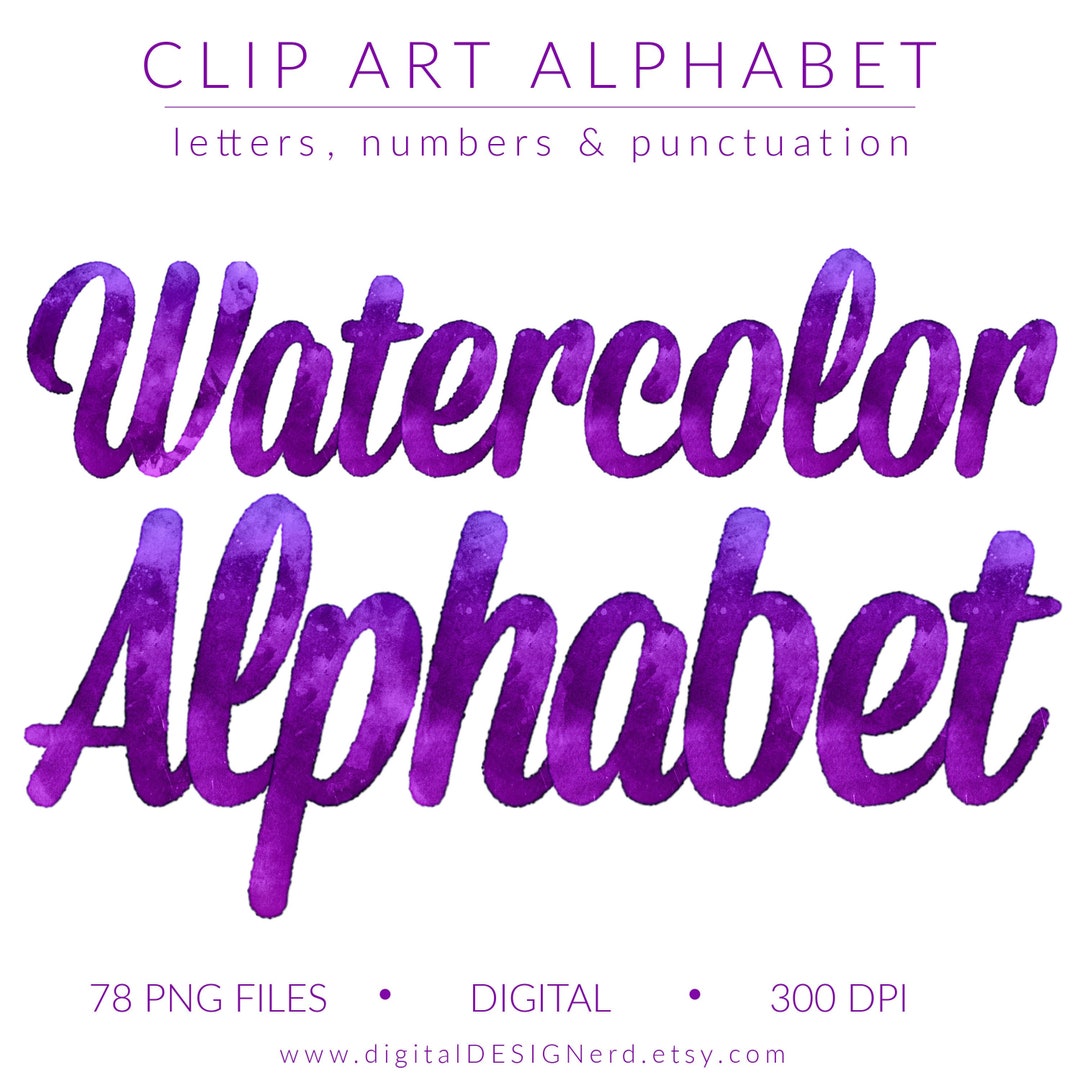 Violet Block Letters Colorable Dark Violet Watercolor Clip Art Alphabet | Set of PNG Letters Numbers ...