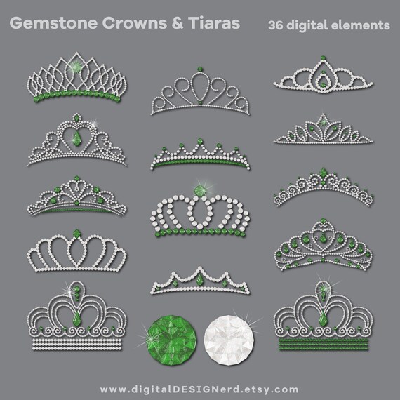Gemstone Clip Art Crowns Tiaras Diamond And Emerald 36 Etsy