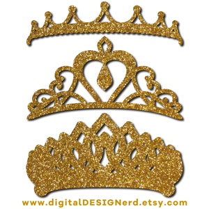 Clip Art Crowns & Tiaras Bright Gold Glitter 18 Digital Elements PNG ...