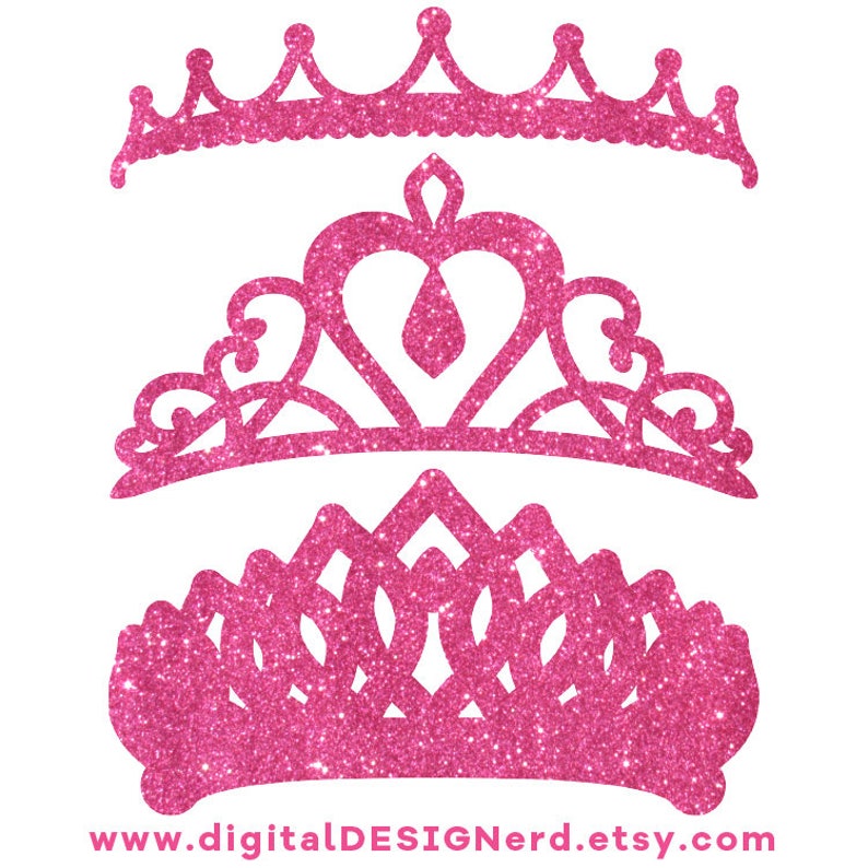 Clip Art Crowns & Tiaras - Pink Glitter (18 Digital Scrapbook Elements ...