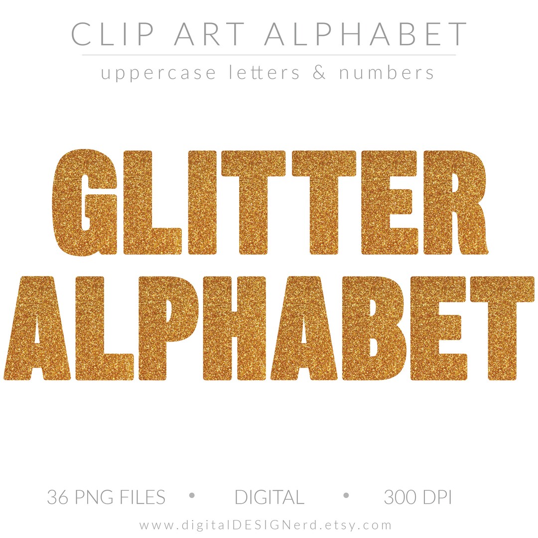 Clip Art Letters & Numbers | Bright Gold Glitter Digital Alphabet With ...