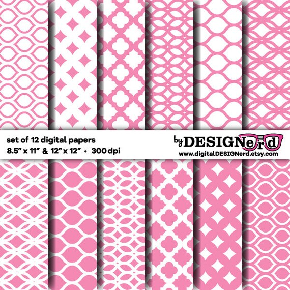 Pink & White Pattern Digital Paper 12x12 Digital Scrapbooking