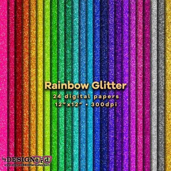 Glitter Digital Paper | Rainbow Sparkle Collection | 24 Hi-Res Images (300  dpi) | 12 x 12 Printable Shimmer Sheets