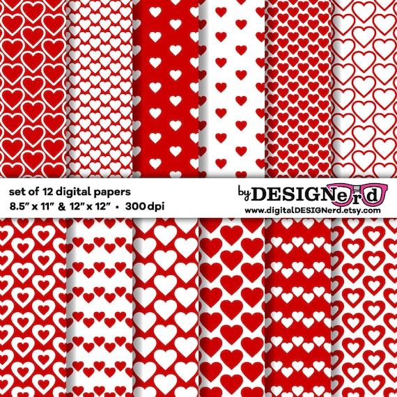 Valentine scrapbook paper 12x12, digital scrapbooking paper, royalty free-  Instant Download