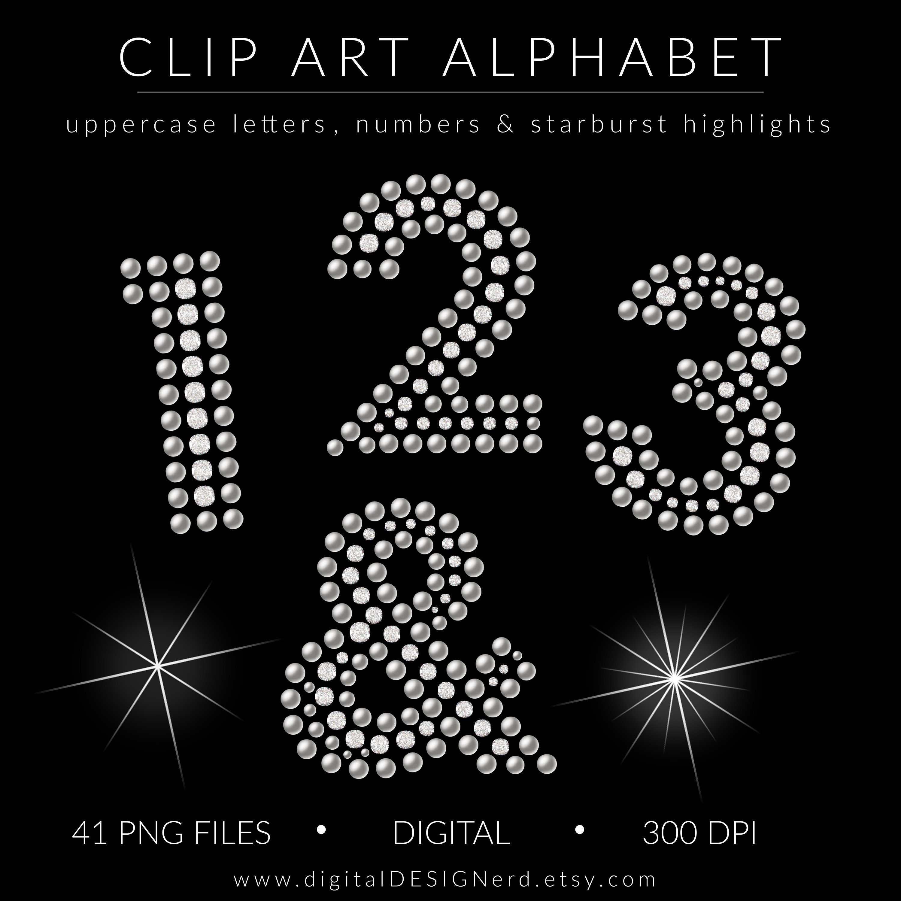 Diamond Pearl Alphabet Clipart: Bling Letters, Numbers (PNG Digital ...