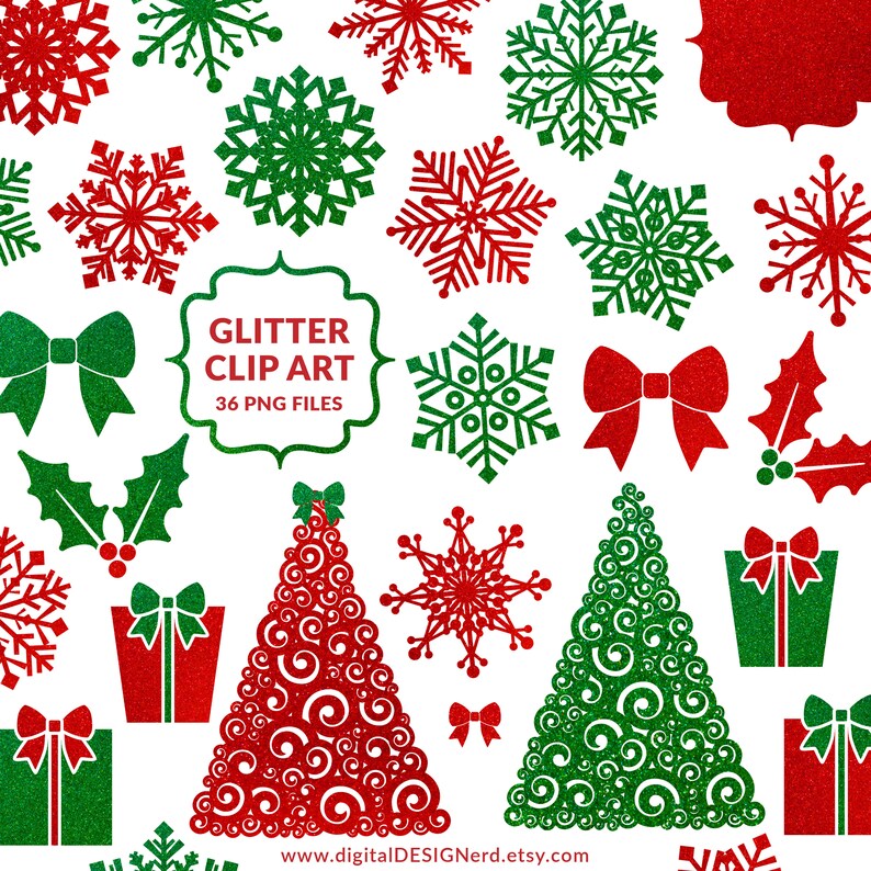 Download Sparkly Christmas Clip Art Emerald Green & Ruby Red ...