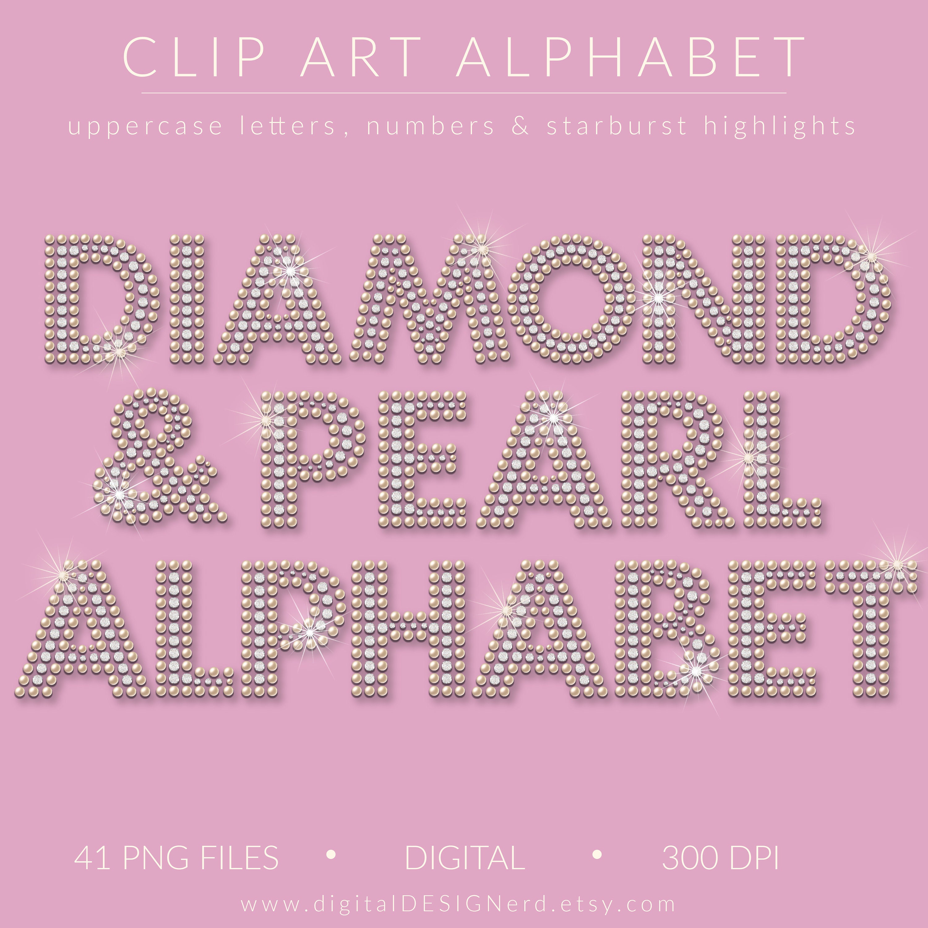 Pearl & Diamond Alphabet Clipart: Bling Letters, Numbers, Starbursts ...