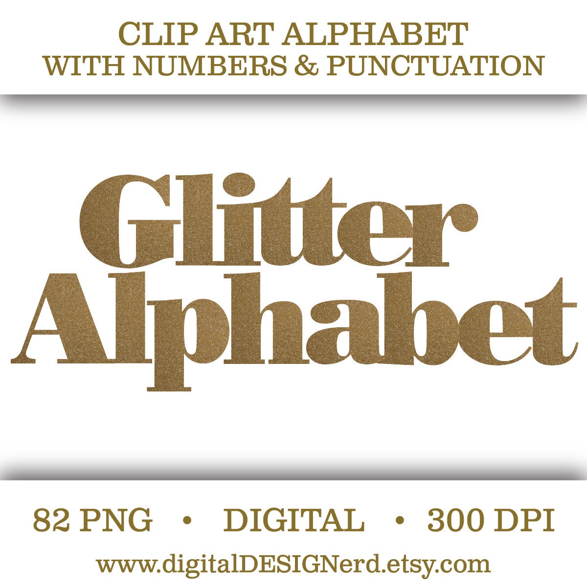 Clip Art Alphabet - Gold Glitter Letters, Numbers & Punctuation (82 ...