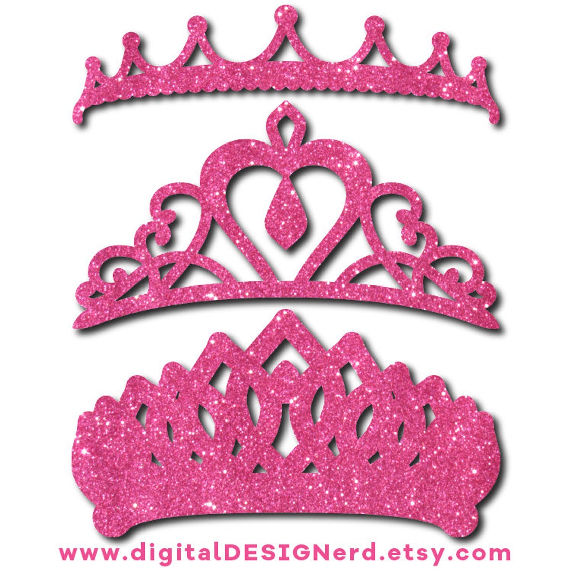 Clip Art Crowns & Tiaras - Pink Glitter (18 Digital Scrapbook Elements ...