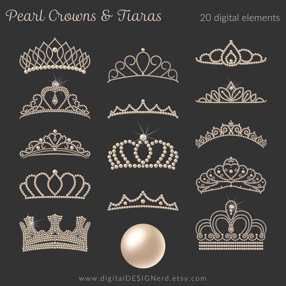 Ivory Pearl Gemstone Clip Art Crowns & Tiaras 20 Digital Etsy