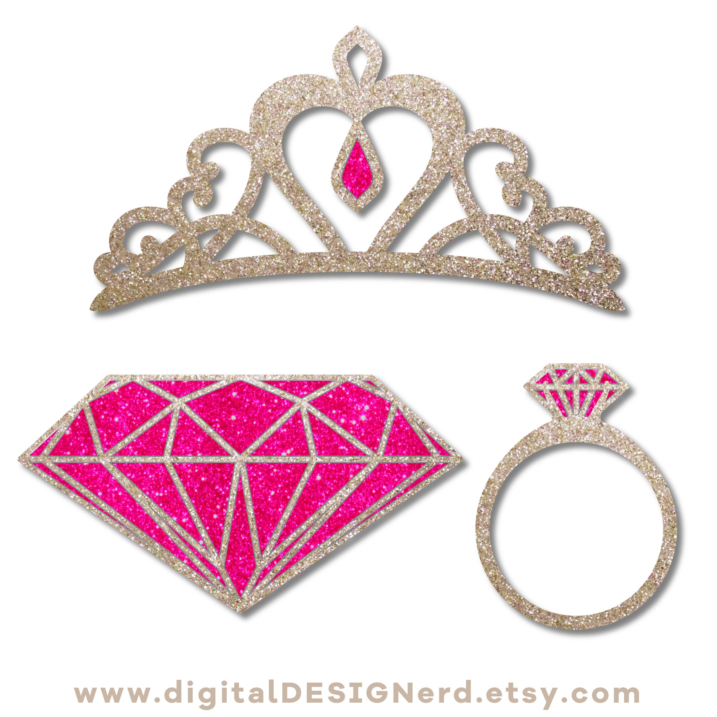 Sparkly Princess Jewelry Clip Art | Bright Silver & Pink Glitter | 26 ...