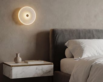 Frosted Glass Wall Light | Halo Disc Sconce | Brass Copper Nickel | Bedroom Bathroom LED Light