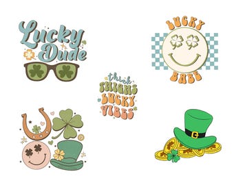 Pacchetto PNG per il giorno di San Patrizio / Set di clipart con trifogli e citazioni portafortuna / Download per sublimazione irlandese