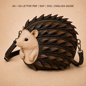 Hedgehog Leather Crossbody Bag Pattern – A4 & US Letter pdf, DXF, SVG, Guide