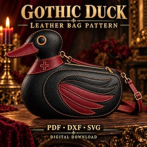 Gothic Duck Leather Bag Pattern, Hand Stitched Crossbody Purse (PDF, DXF, SVG)