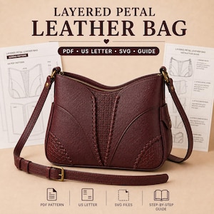 Patron de sac en cuir à pétales superposés, sac bandoulière cousu main (PDF, SVG, guide)