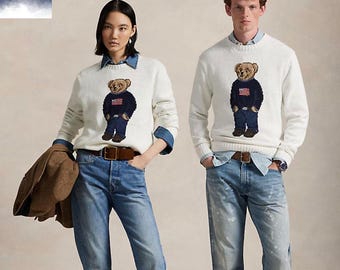 Sweter Polo Ralph Lauren Off White Polo Bear | Preppy American Crewneck