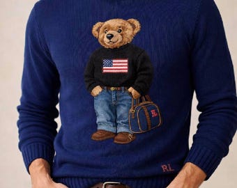 Bluza Polo Ralph Lauren Bear, sweter z okrągłym dekoltem Intarsia