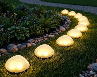 Luci solari da giardino a forma di ciottoli / Lampade da esterno impermeabili a luce calda