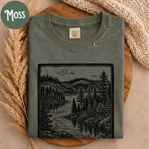 Great Lakes Nature Linocut Shirt, Northwoods Blockprint Outdoors Tshirt, Boundary Waters Forestcore Tee, Forest Woodland Top, Comfort Colors
