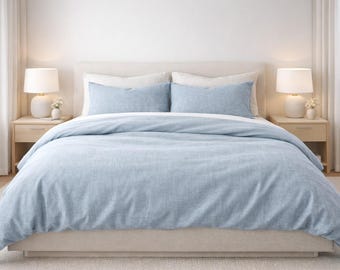 Luxury Linen Duvet Cover Set, Soft Breathable Bedding, Minimalist Blue Comforter Cover, Modern Bedroom Décor, King Queen Size
