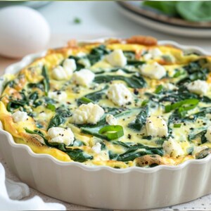 Quiche cremosa de espinafre e feta feita na air fryer – receita vegetariana em PDF (alemão), incluindo calendário sazonal, ideia de presente para a cozinha.