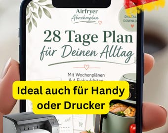 Programme minceur à la friteuse à air (à imprimer) | 28 jours faible en glucides | 55 pages avec plan hebdomadaire, liste de courses et suivi | PDF