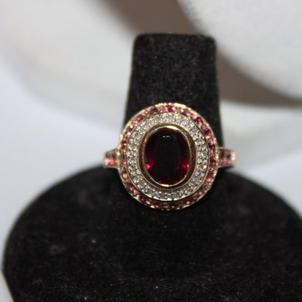 Vintage 10K and Garnet with Pink Sapphires & Diamonds Ring