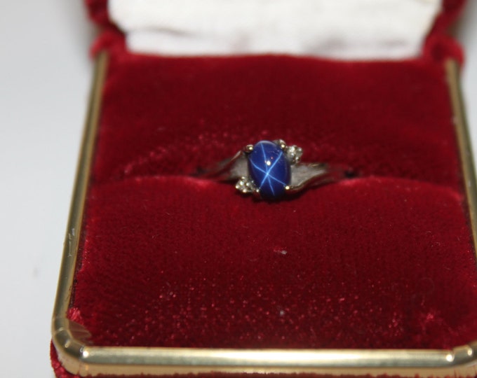 10K Blue Star Sapphire Ring With Diamonds Free Shipping US - Etsy