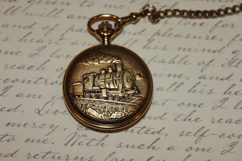 Vintage Train Pocket Watch & Chain Majestron Etsy